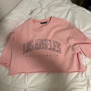 Shein pink Los Angeles cropped T-shirt